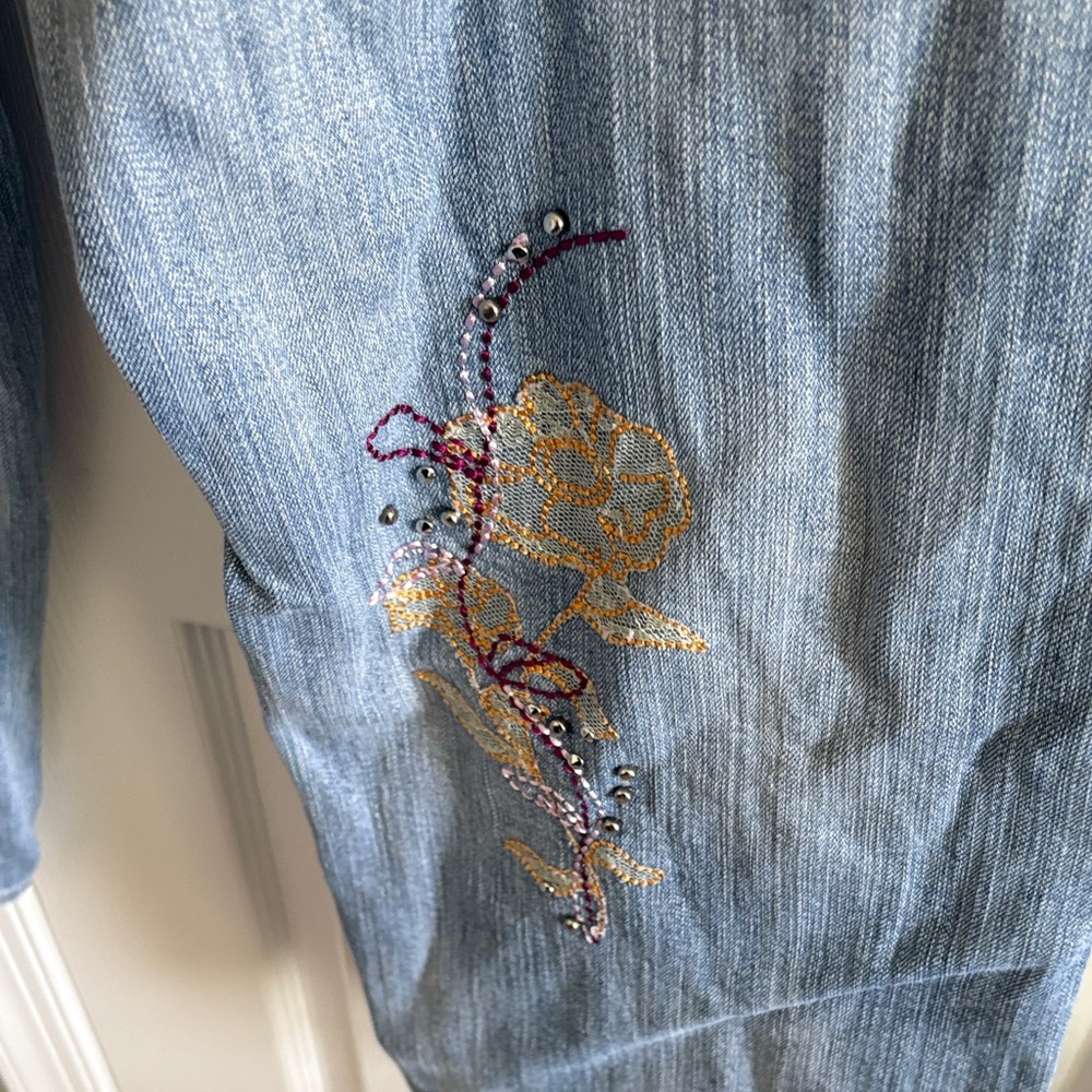 Vintage Y2K Lane Bryant Venezia Light Blue Embroidered Straight Leg Boho Jeans - Picture 11 of 11